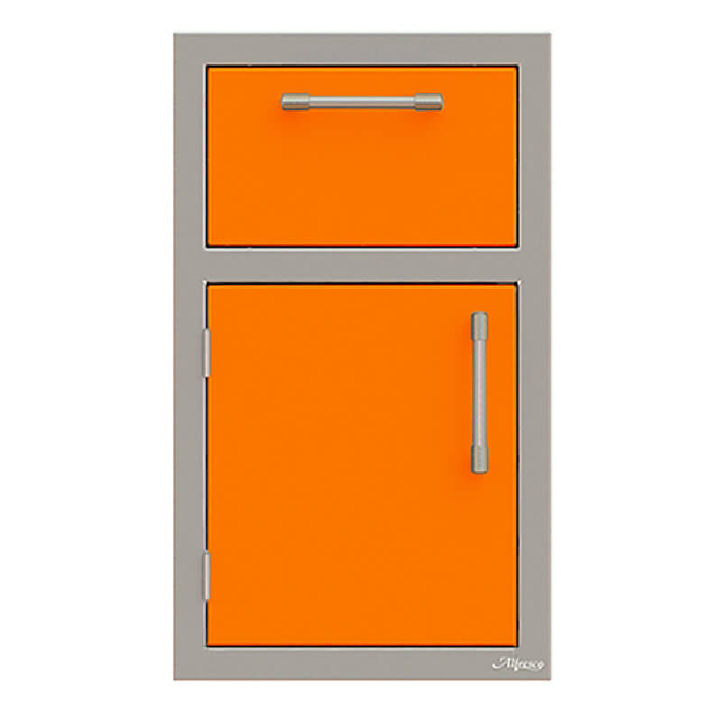 Alfresco 17-Inch Stainless Steel Soft-Close Door & Paper Towel Holder Combo With Marine Armour | Luminous Orange - Left Hinge