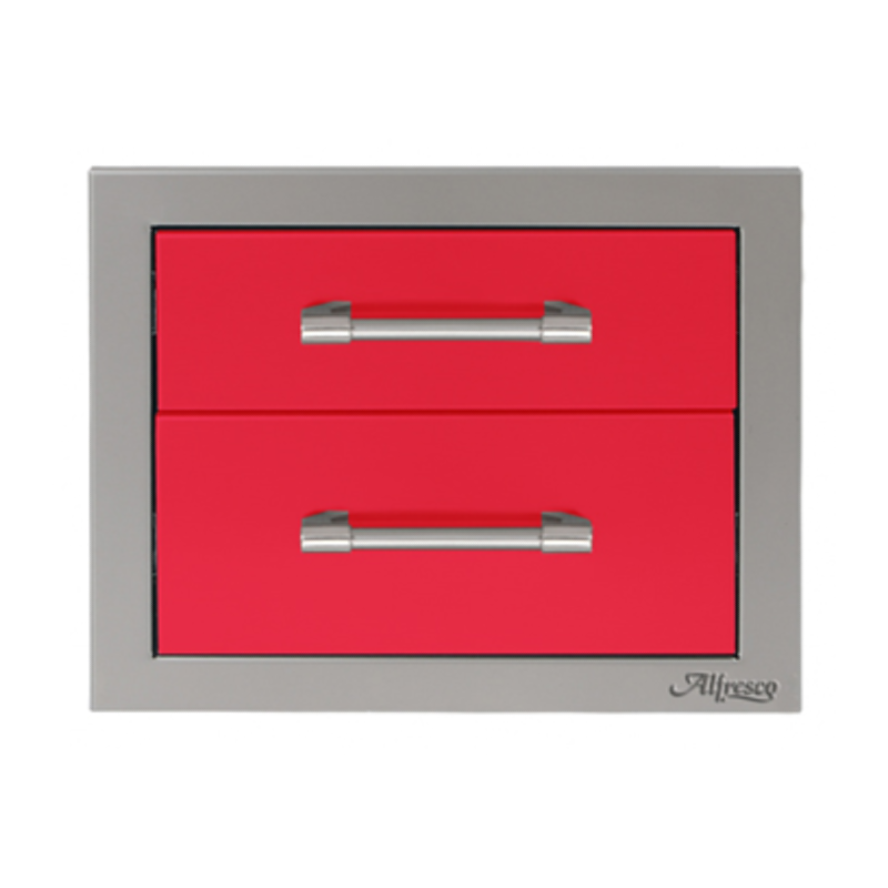 Alfresco 17-Inch Stainless Steel Soft-Close Double Drawer | Raspberry Red