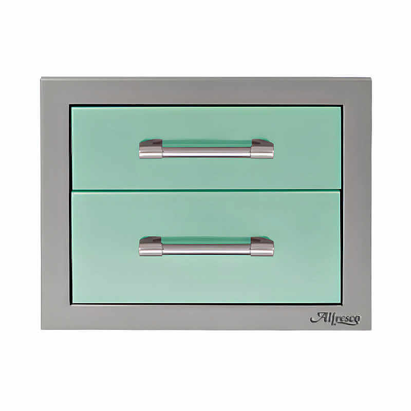 Alfresco 17-Inch Stainless Steel Soft-Close Double Drawer With Marine Armour | Light Green