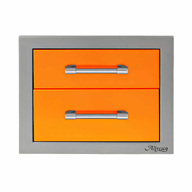 Alfresco 17-Inch Stainless Steel Soft-Close Double Drawer With Marine Armour | Luminous Orange