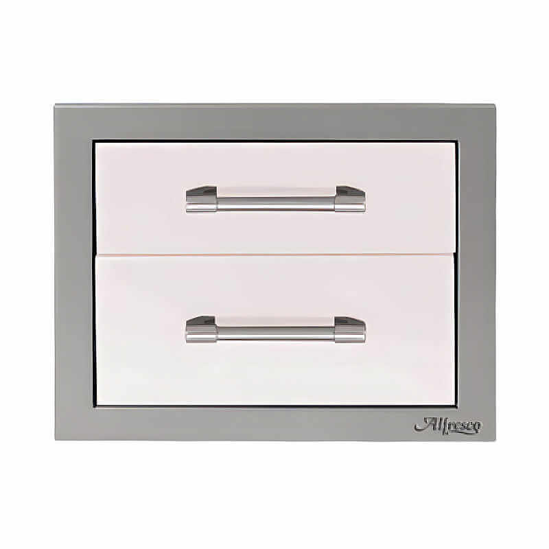 Alfresco 17-Inch Stainless Steel Soft-Close Double Drawer With Marine Armour | Signal White Gloss