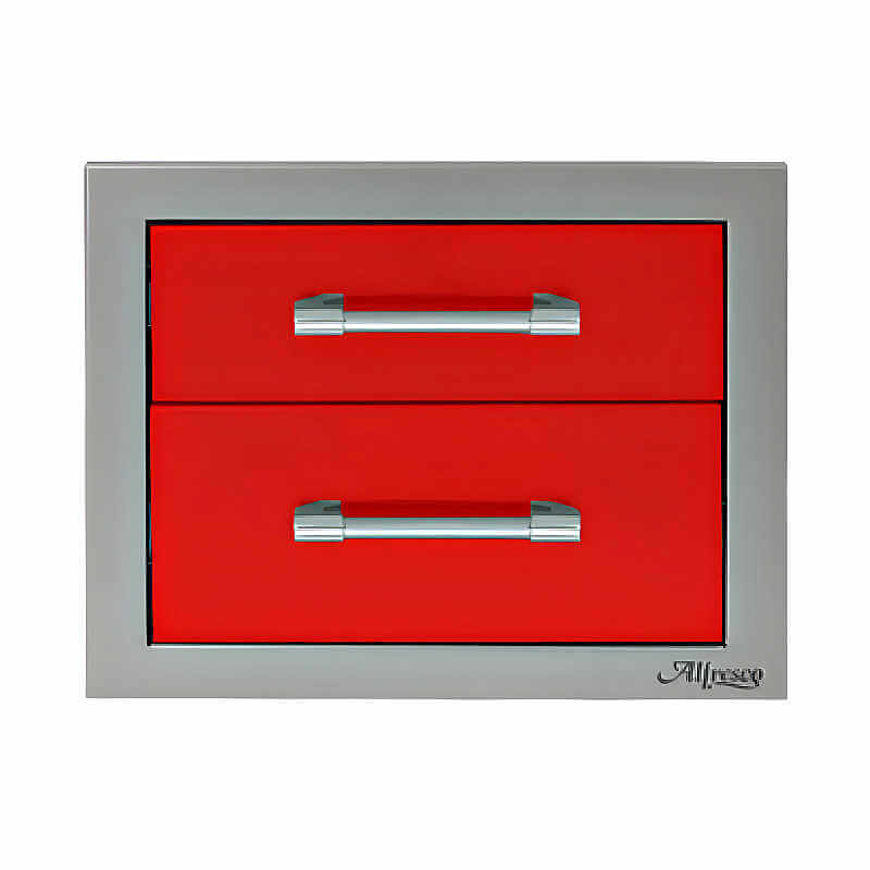 Alfresco 17-Inch Stainless Steel Soft-Close Double Drawer | Carmine Red