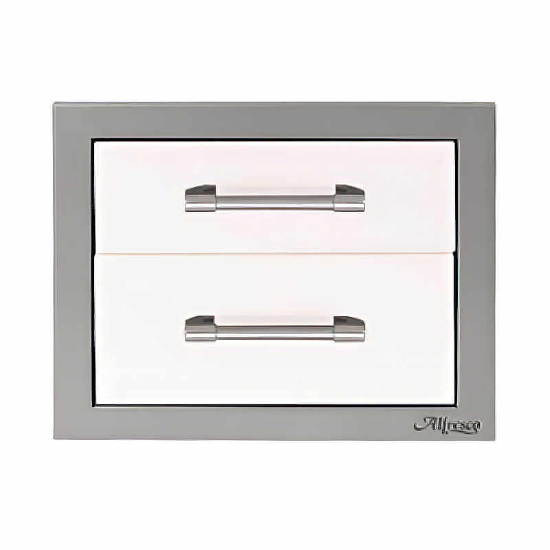Alfresco 17-Inch Stainless Steel Soft-Close Double Drawer  | White Matte
