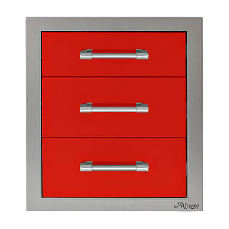 Alfresco 17-Inch Stainless Steel Triple Drawer | Carmine Red
