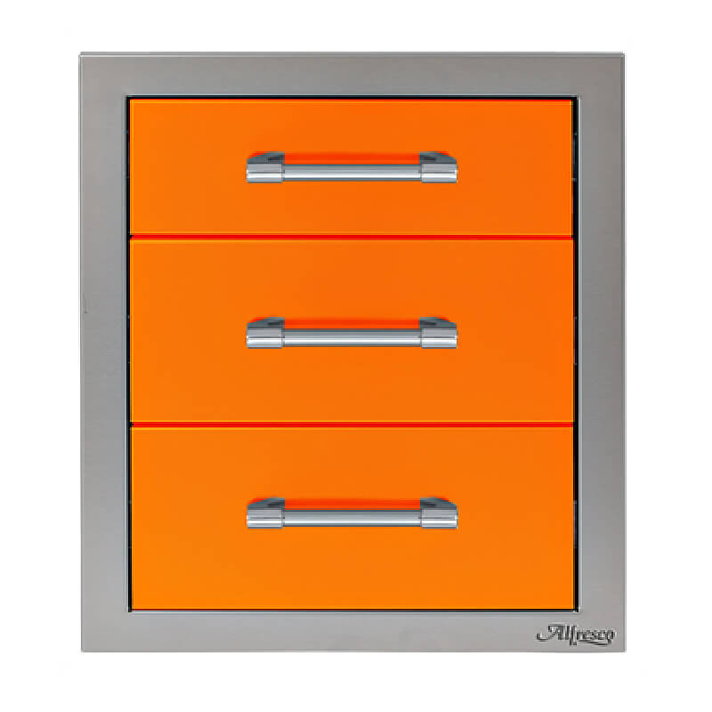 Alfresco 17-Inch Stainless Steel Triple Drawer | Luminous Orange