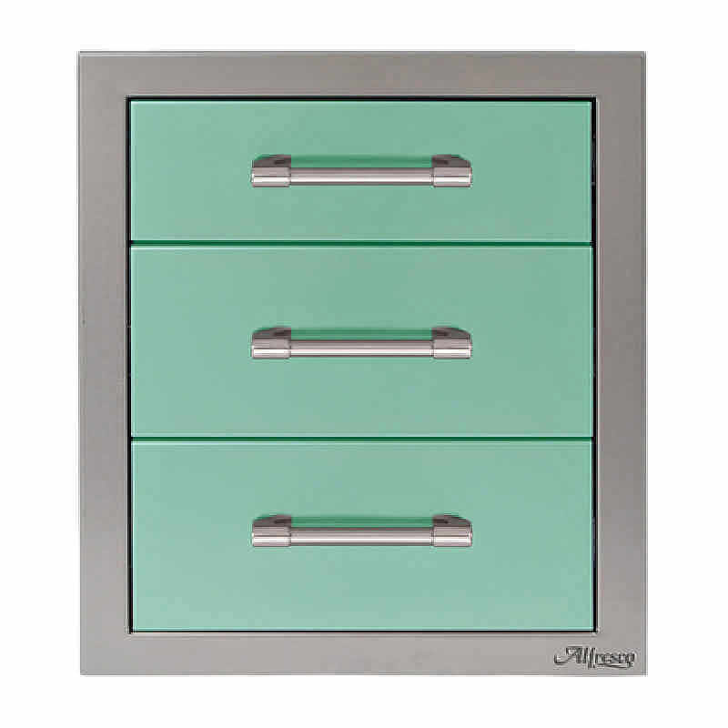 Alfresco-17-Inch-Stainless-Steel-Soft-Close-Triple-Drawer-With-Marine-Armour-In-Light-Green