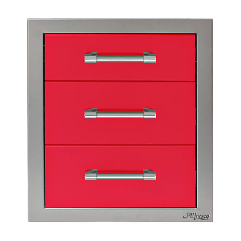 Alfresco-17-Inch-Stainless-Steel-Soft-Close-Triple-Drawer-With-Marine-Armour-In-Raspberry-Red
