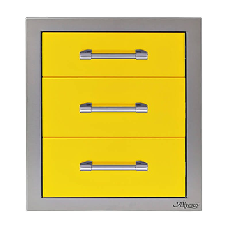 Alfresco-17-Inch-Stainless-Steel-Soft-Close-Triple-Drawer-With-Marine-Armour-In-Traffic-Yellow