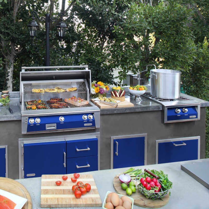 Alfresco 24 Inch Gas Versa Power Cooking System With Marine Armour | Ultramarine Blue in Outdoor Kitchen