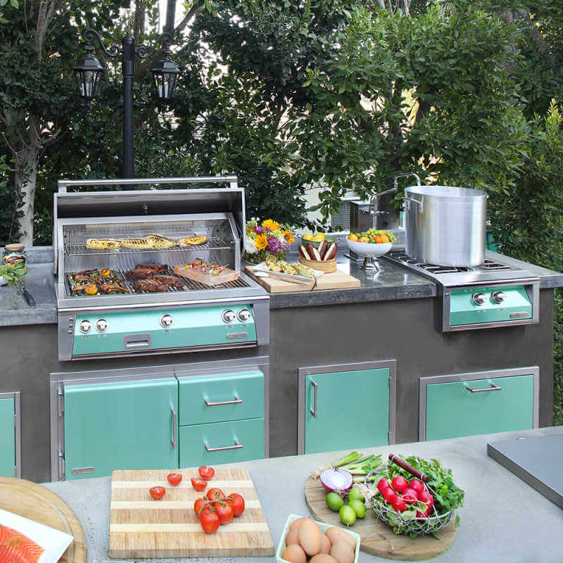 Alfresco 24 Inch Gas Versa Power Cooking System | Light Green in Outdoor Kitchen