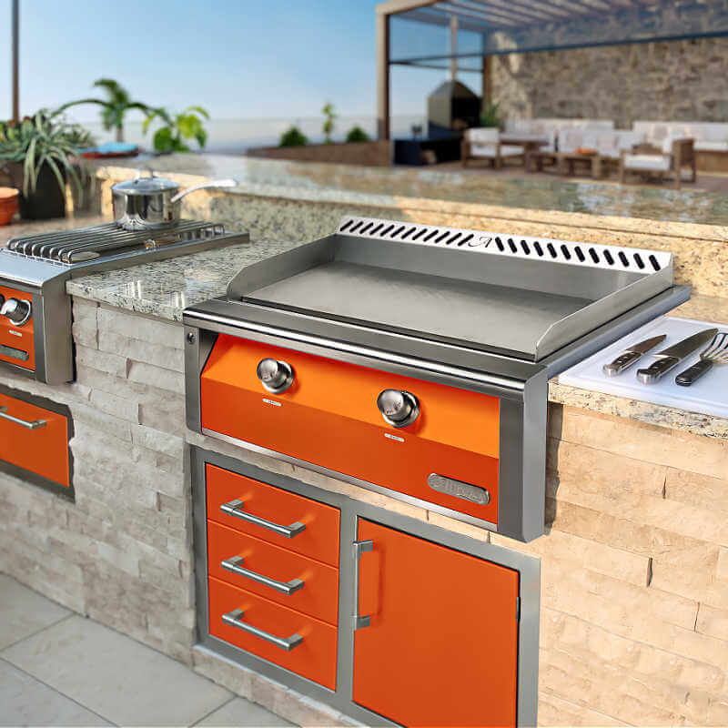 Alfresco 30 Inch Stainless Steel Built-In Gas Griddle With Marine Armour | Installed in Outdoor Kitchen