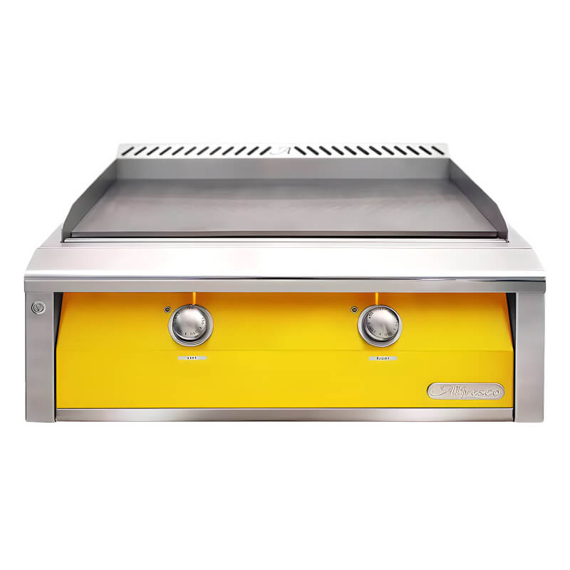 Alfresco 30 Inch Stainless Steel Built-In Gas Griddle With Marine Armour | Traffic Yellow