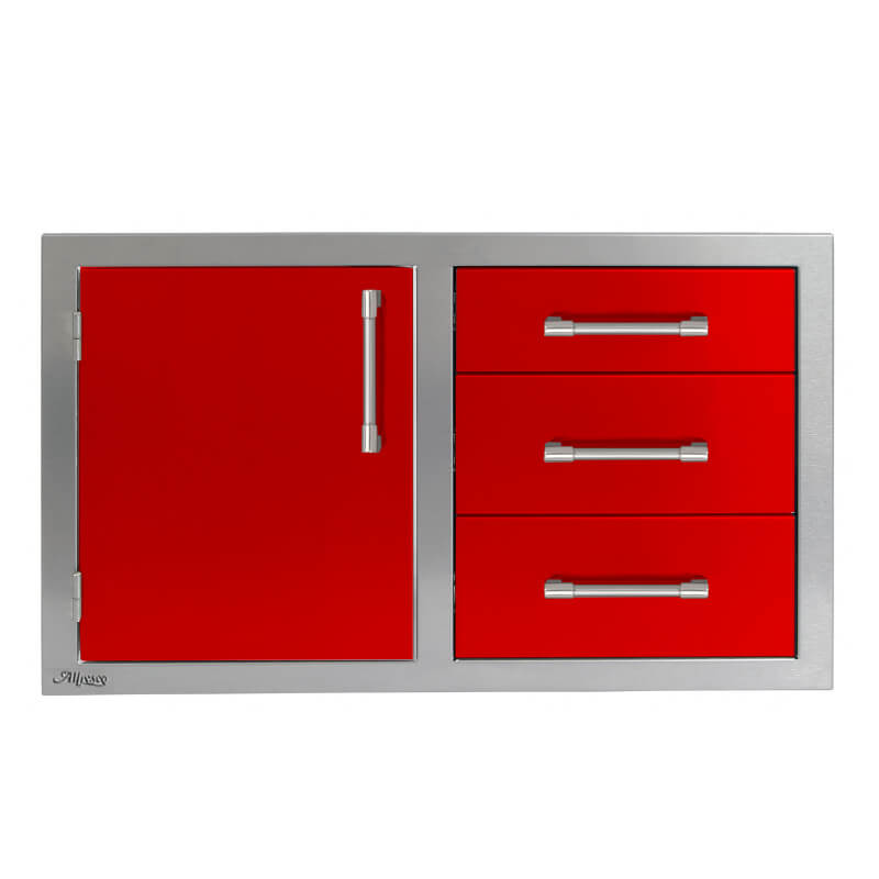 Alfresco 32-Inch Stainless Steel Soft-Close Door & Triple Drawer Combo | Luminous Orange - Left Door