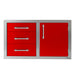 Alfresco 32-Inch Stainless Steel Soft-Close Door & Triple Drawer Combo | Carmine Red - Right Door