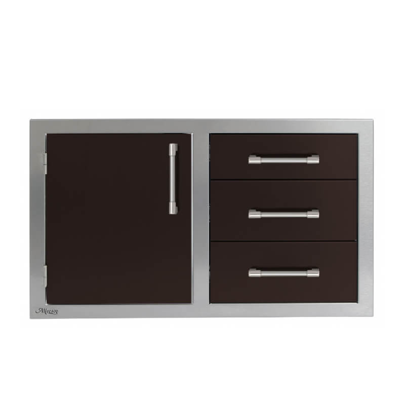 Alfresco 32-Inch Stainless Steel Soft-Close Door & Triple Drawer Combo | Jet Black Gloss - Left Door