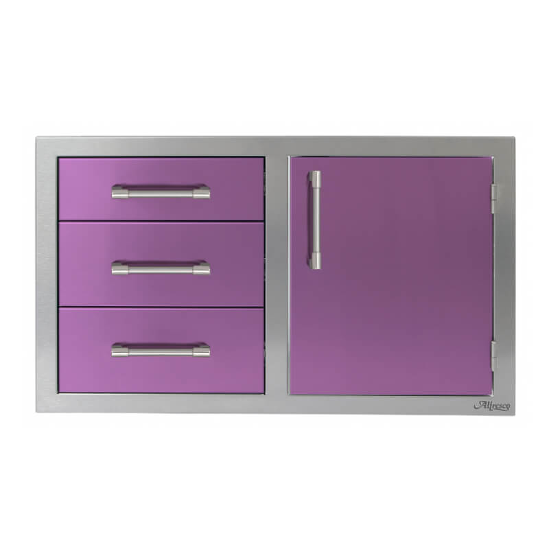 Alfresco 32-Inch Stainless Steel Soft-Close Door & Triple Drawer Combo With Marine Armour | Blue Lilac - Right Door
