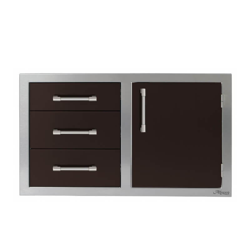 Alfresco 32-Inch Stainless Steel Soft-Close Door & Triple Drawer Combo With Marine Armour | Black Matte - Right Door