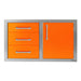 Alfresco 32-Inch Stainless Steel Soft-Close Door & Triple Drawer Combo With Marine Armour | Luminous Orange - Right Door