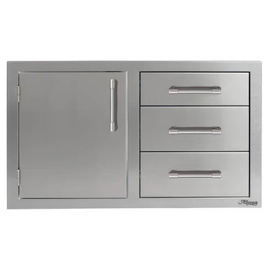 Alfresco 32-Inch Stainless Steel Soft-Close Door & Triple Drawer Combo With Marine Armour | Left Side Hinge