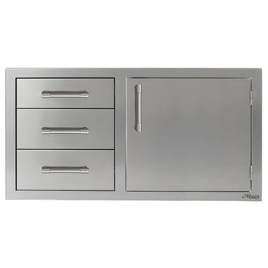 Alfresco 42-Inch Stainless Steel Soft-Close Door & Triple Drawer Combo With Marine Armour | Right Side Hinge