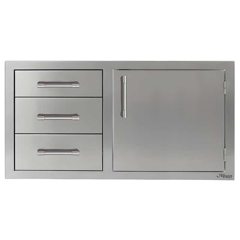 Alfresco 42-Inch Stainless Steel Soft-Close Door & Triple Drawer Combo With Marine Armour | Right Side Hinge