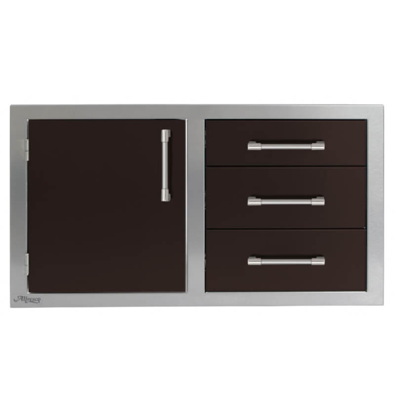 Alfresco 42-Inch Stainless Steel Soft-Close Door & Triple Drawer Combo | Jet Black Matte - Left Door