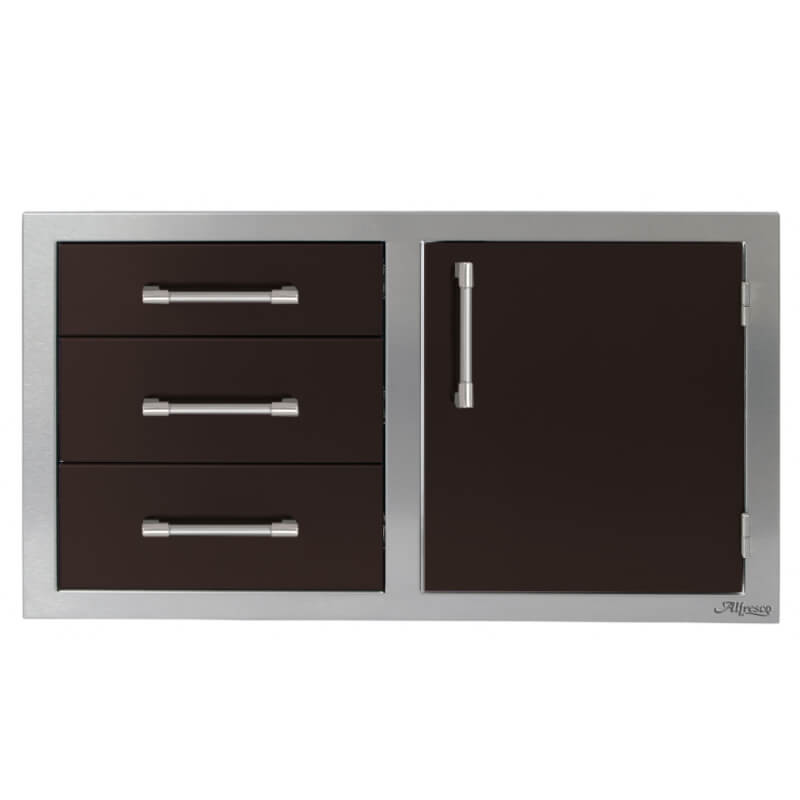 Alfresco 42-Inch Stainless Steel Soft-Close Door & Triple Drawer Combo With Marine Armour | Jet Black Matte - Right Door