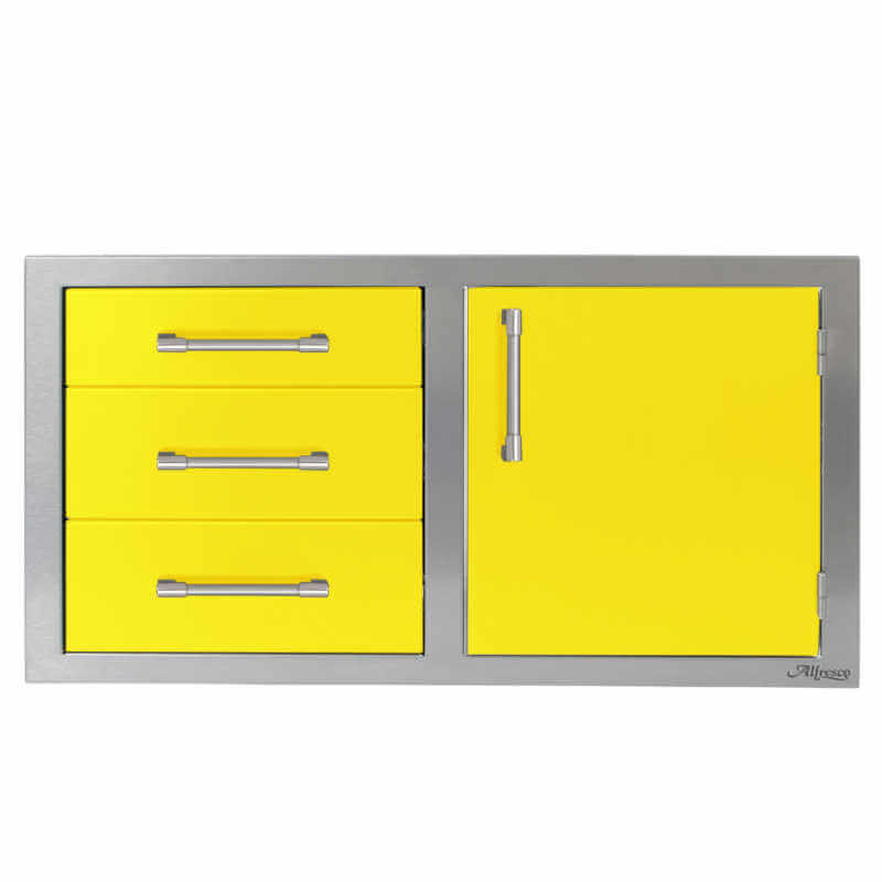 Alfresco 42-Inch Stainless Steel Soft-Close Door & Triple Drawer Combo With Marine Armour | Traffic Yellow - Right Door