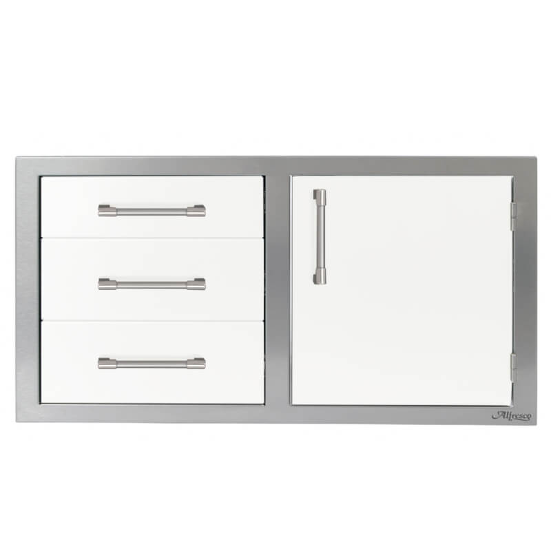 Alfresco 42-Inch Stainless Steel Soft-Close Door & Triple Drawer Combo | Signal White Matte - Right Door