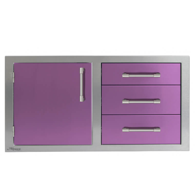 Alfresco 42-Inch Stainless Steel Soft-Close Door & Triple Drawer Combo With Marine Armour | Blue Lilac - Left Door