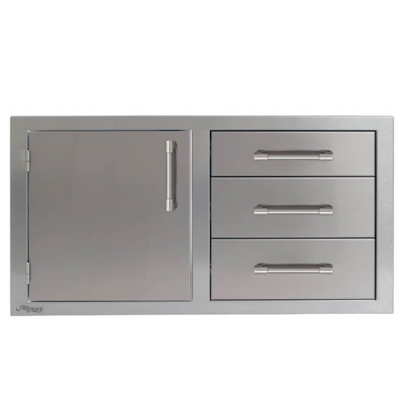 Alfresco 42-Inch Stainless Steel Soft-Close Door & Triple Drawer Combo | Signal Gray - Left Door