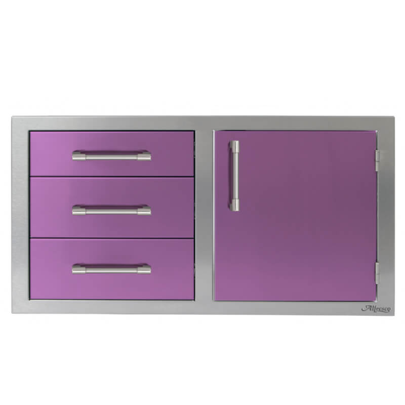 Alfresco 42-Inch Stainless Steel Soft-Close Door & Triple Drawer Combo With Marine Armour | Blue Lilac - Right Door