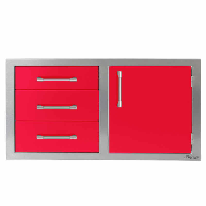 Alfresco 42-Inch Stainless Steel Soft-Close Door & Triple Drawer Combo With Marine Armour | Raspberry Red - Right Door