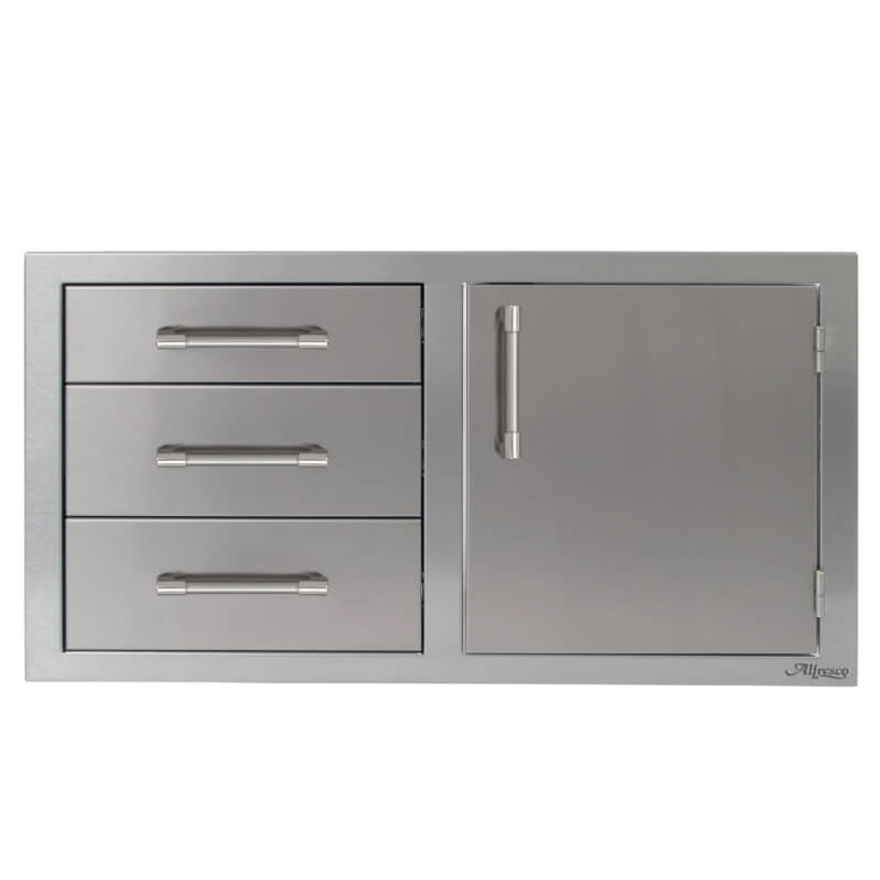 Alfresco 42-Inch Stainless Steel Soft-Close Door & Triple Drawer Combo | Signal Gray - Right Door
