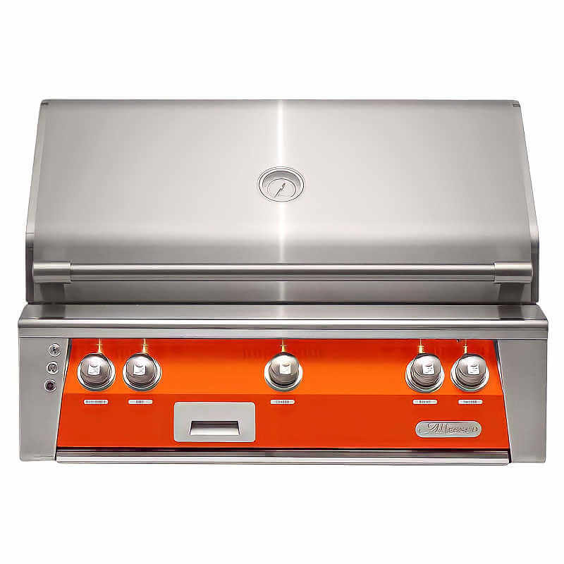 Alfresco ALXE 36-Inch Built-In Gas Grill With Sear Zone And Rotisserie With Marine Armour | Luminous Orange