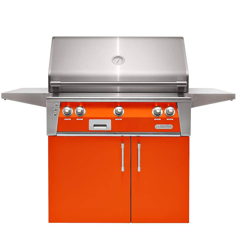 Alfresco ALXE 36-Inch Freestanding Gas Grill With Sear Zone And Rotisserie With Marine Armour | Luminous Orange