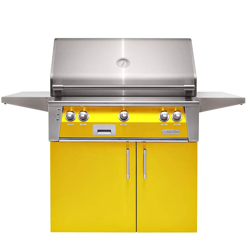 Alfresco ALXE 36-Inch Freestanding Gas Grill With Rotisserie With Marine Armour | Traffic Yellow