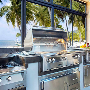 Alfresco ALXE 42-Inch Built-In Gas Grill With Rotisserie With Marine Armour | Installed in Outdoor Kitchen
