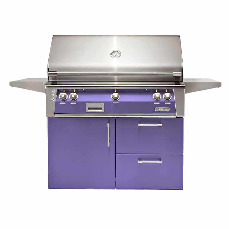Alfresco ALXE 42-Inch Gas Grill on Deluxe Cart With Rotisserie With Marine Armour | Blue Lilac