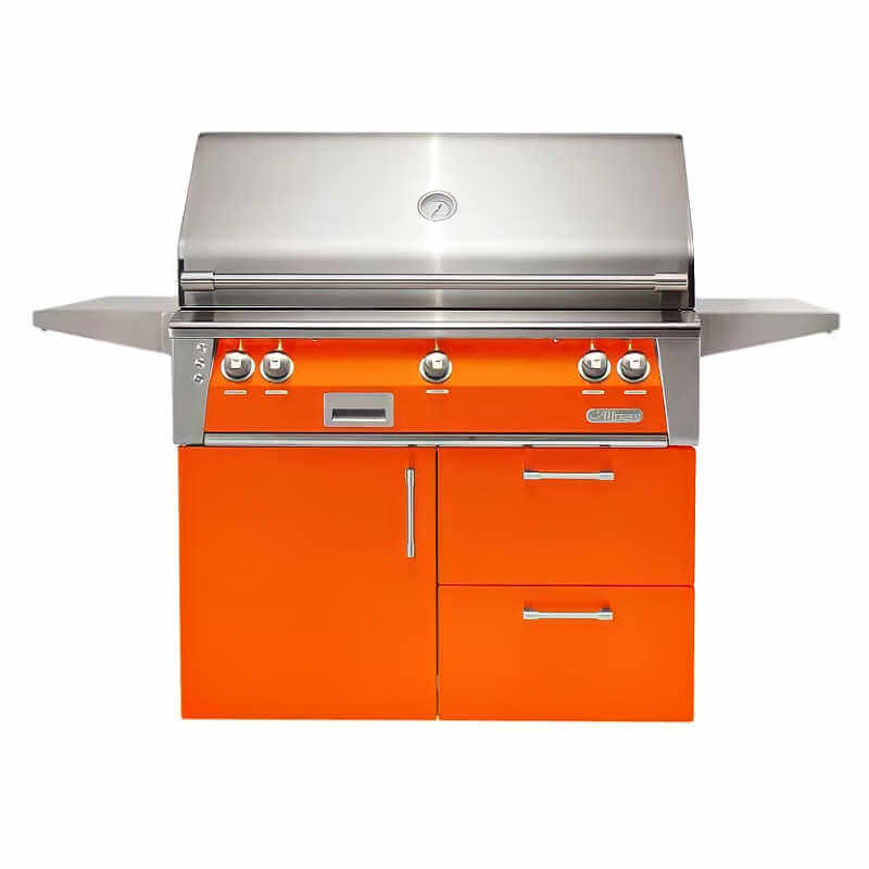 Alfresco ALXE 42-Inch Gas Grill on Deluxe Cart With Rotisserie | Luminous Orange