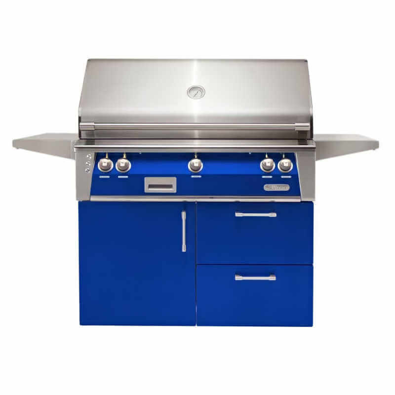Alfresco ALXE 42-Inch Gas Grill on Deluxe Cart With Rotisserie With Marine Armour | Ultramarine Blue