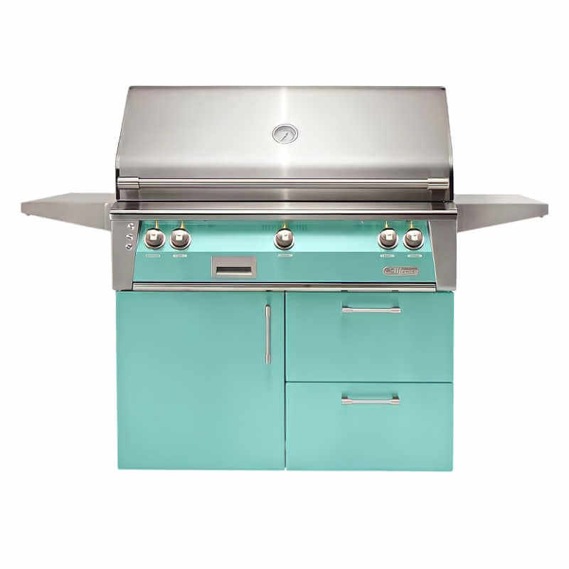 Alfresco ALXE 42-Inch Gas Grill on Deluxe Cart With Rotisserie With Marine Armour | Light Green