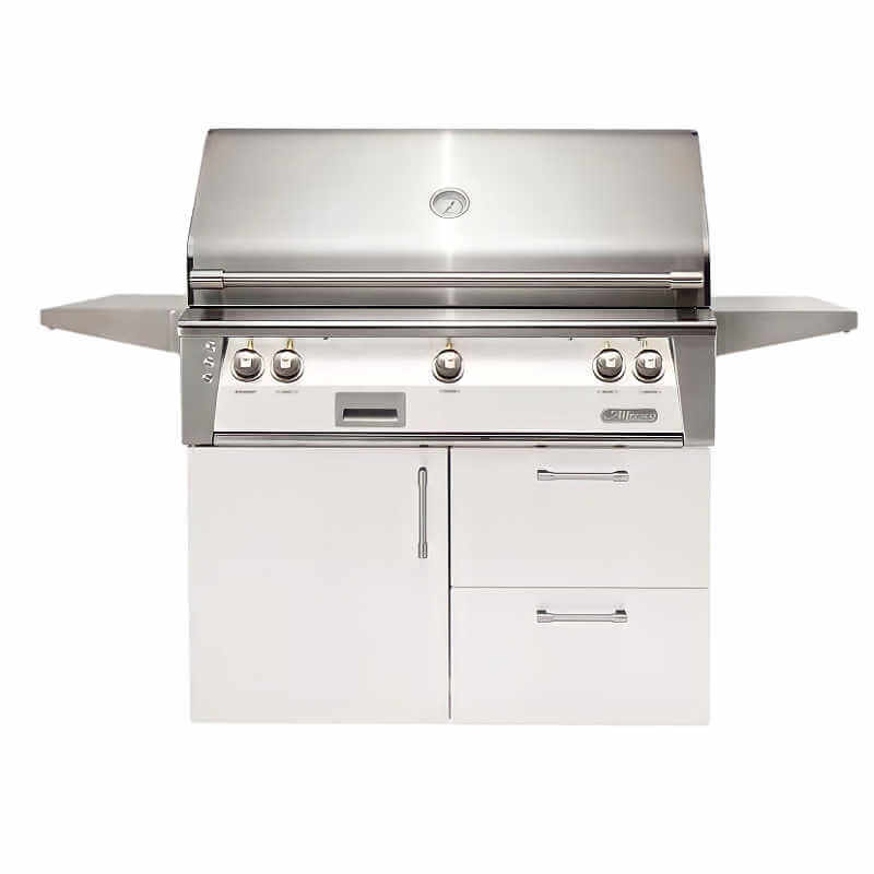 Alfresco ALXE 42-Inch Gas Grill on Deluxe Cart With Rotisserie With Marine Armour | Signal White