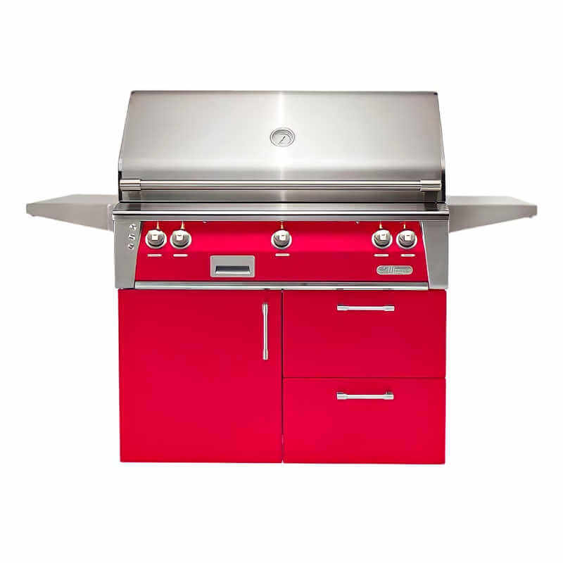 Alfresco ALXE 42-Inch Gas Grill on Deluxe Cart With Rotisserie | Raspberry Red