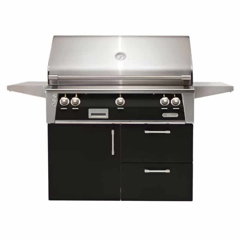 Alfresco ALXE 42-Inch Gas Grill on Deluxe Cart With Rotisserie With Marine Armour | Jet Black