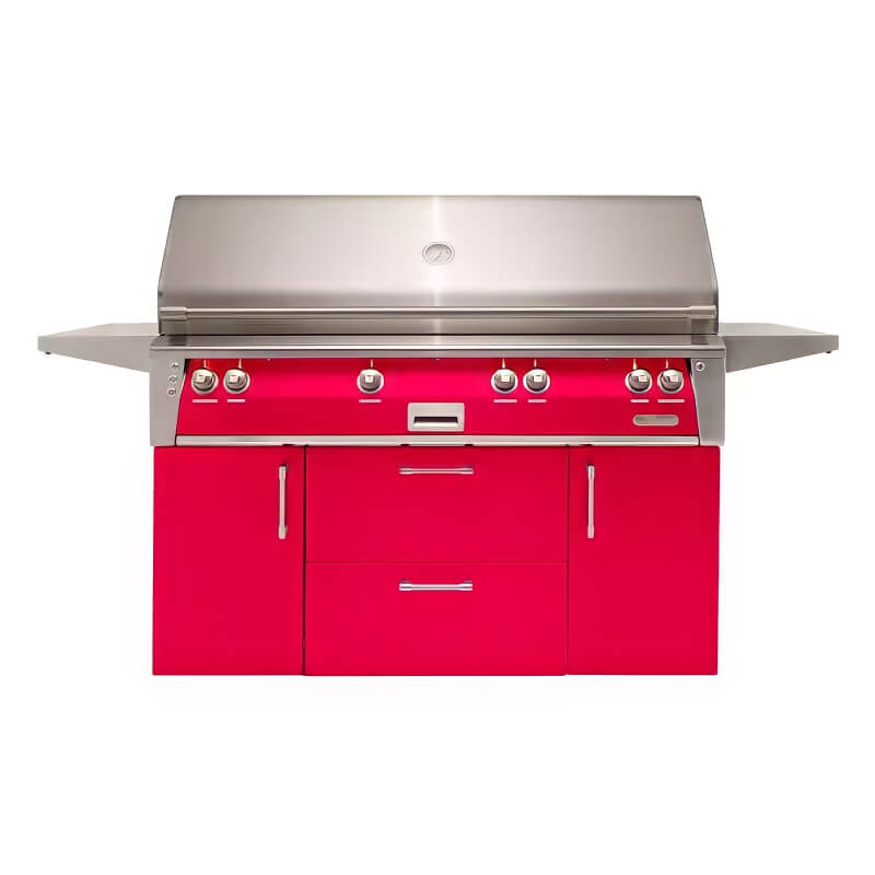 Alfresco Grills ALXE-56BFGC-NG-S3027 Alfresco ALXE 56-Inch Freestanding Natural Gas All Grill With Sear Zone And Rotisserie | Raspberry Red