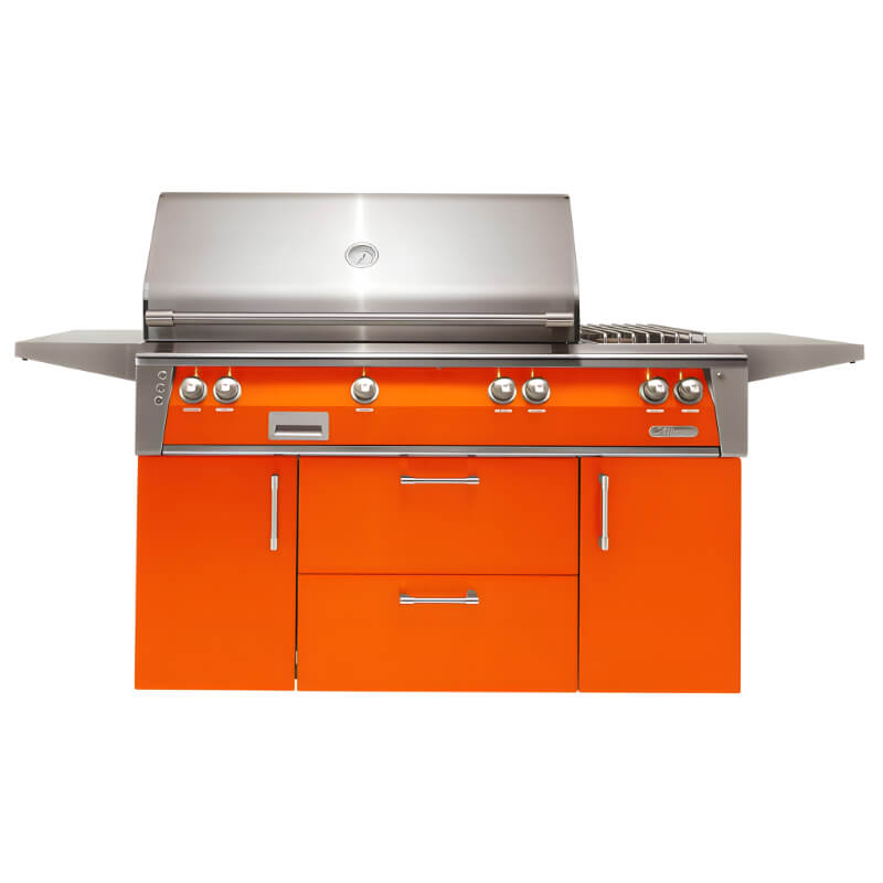 Alfresco ALXE 56" Standard All Grill W/ Cart With Marine Armour | In Luminous Orange