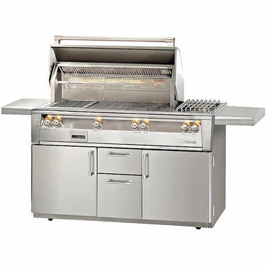 Alfresco ALXE 56-Inch Freestanding Gas Deluxe Grill With Sear Zone, Rotisserie, And Side Burner With Marine Armour | Stainless Steel Finish