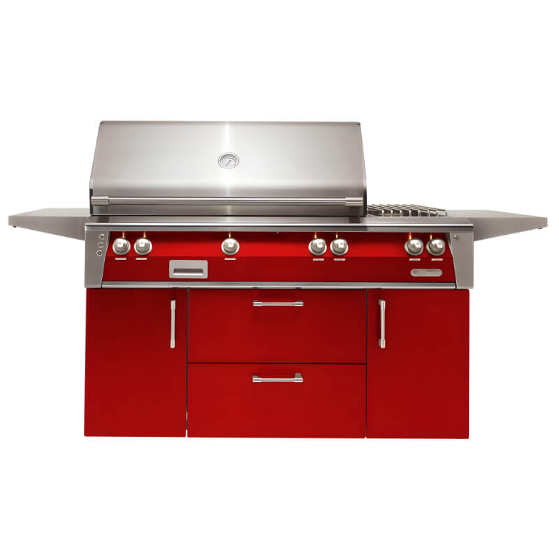 Alfresco ALXE 56-Inch Freestanding Gas Deluxe Grill With Rotisserie, And Side Burner | Carmine Red