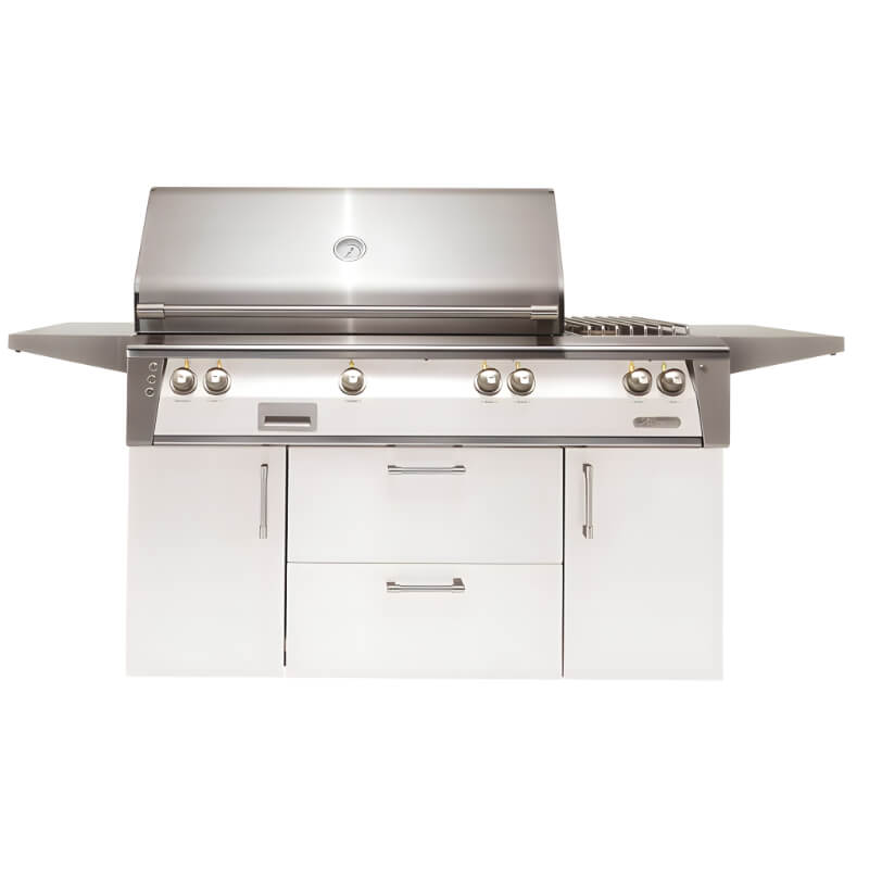Alfresco ALXE 56-Inch Freestanding Gas Deluxe Grill With Rotisserie, And Side Burner | White